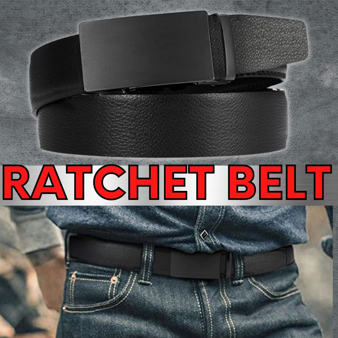 Microfiber Leather Mens Ratchet Belt Belts For Men Adjustable Automatic Buckle Black - Vallara