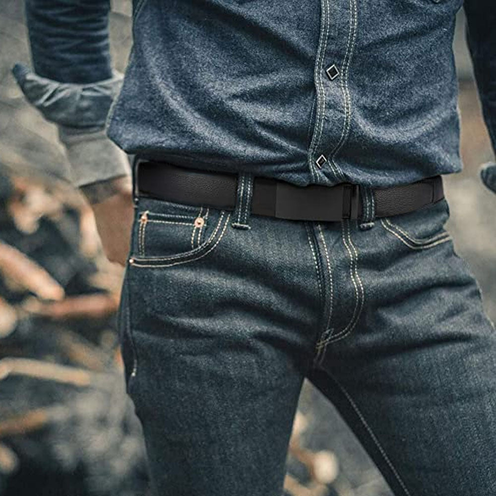 Microfiber Leather Mens Ratchet Belt Belts For Men Adjustable Automatic Buckle Black - Vallara