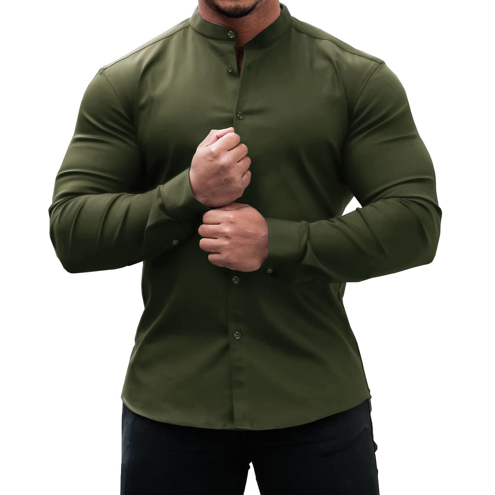 QATAR - LONG SLEEVE BUTTON DOWN SLIM FITProduct information:
 
 Pattern: solid color
 
 Color: white, black, dark gray, sky blue, dark blue, wine red, army green
 
 Suitable for people: Youth
 
 Size: S,M,Vallara