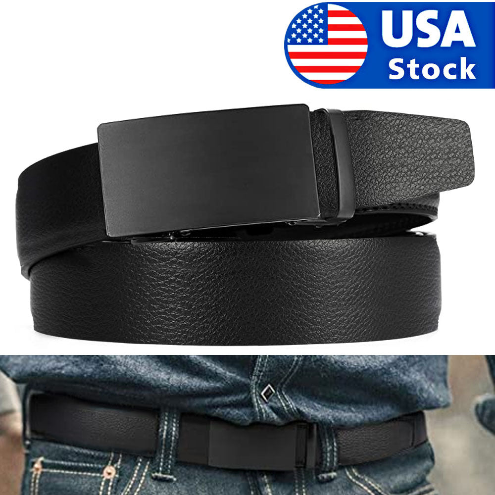 Microfiber Leather Mens Ratchet Belt Belts For Men Adjustable Automatic Buckle Black - Vallara