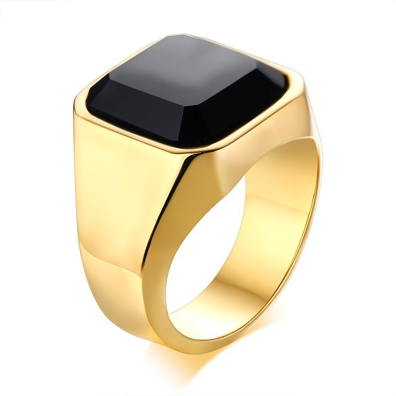 Men's stainless steel black agate ring - Vallara
