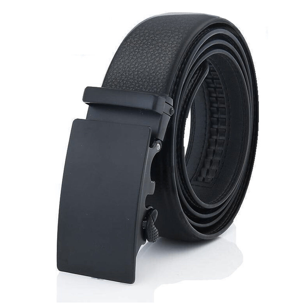 Microfiber Leather Mens Ratchet Belt Belts For Men Adjustable Automatic Buckle Black - Vallara