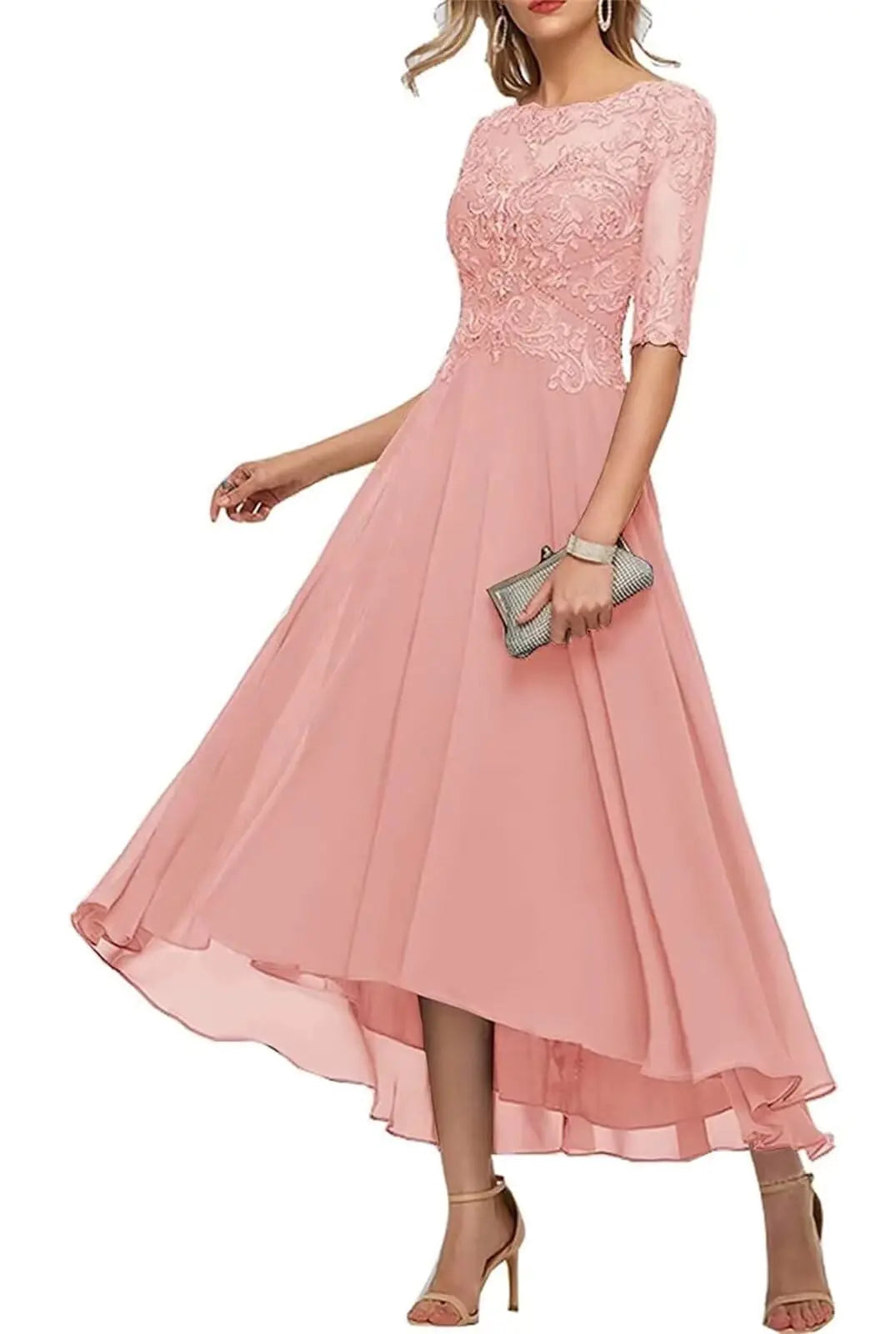 Elegant Dusty Rose Tea-Length Formal Dress for Women Size 14