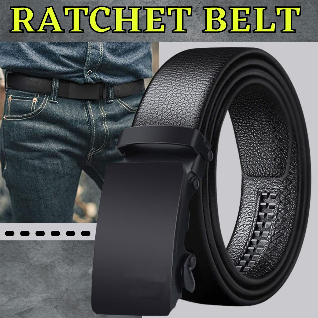 Microfiber Leather Mens Ratchet Belt Belts For Men Adjustable Automatic Buckle Black - Vallara