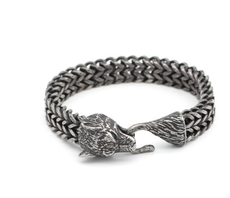 Men’s Vintage Black Wolf Head Bracelet | Vallara