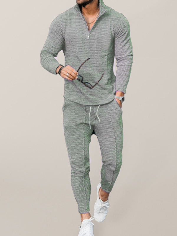 MOSCOW - CSUAL HALP ZIPPER COLLAR SUIT 2-PIECE SET Men's Textured CasuSizing: True to size
Material composition: 100% Polyester
Sleeve type: Regular sleeve
Clothing type: Y
Collar: Standing neck
Material: Polyester
Sleeve length: Long Vallara