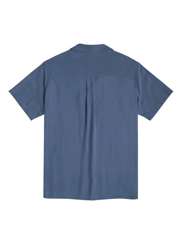 Men's Loose Casual Linen Shirt Cuban Guayabera Short Sleeve Beach Shirt - Vallara