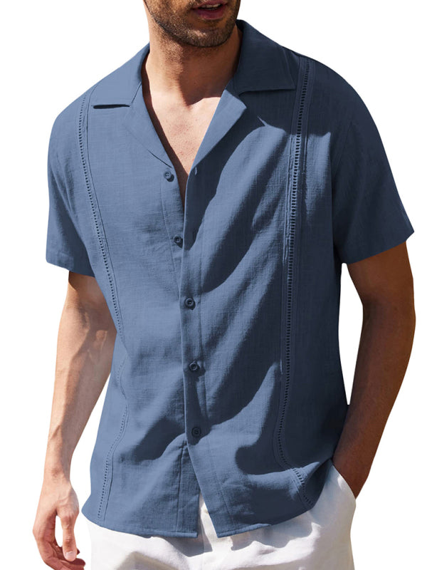 Men's Loose Casual Linen Shirt Cuban Guayabera Short Sleeve Beach Shirt - Vallara