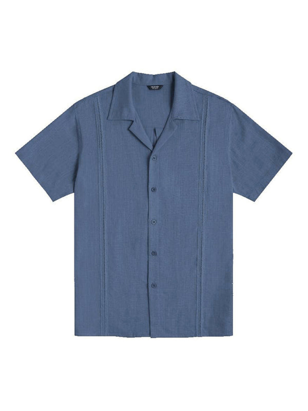 Men's Loose Casual Linen Shirt Cuban Guayabera Short Sleeve Beach Shirt - Vallara