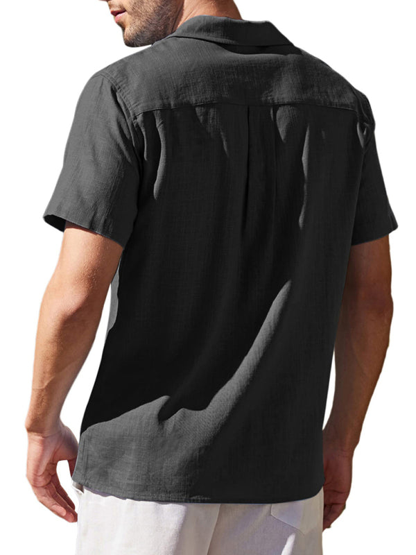 Men's Loose Casual Linen Shirt Cuban Guayabera Short Sleeve Beach Shirt - Vallara