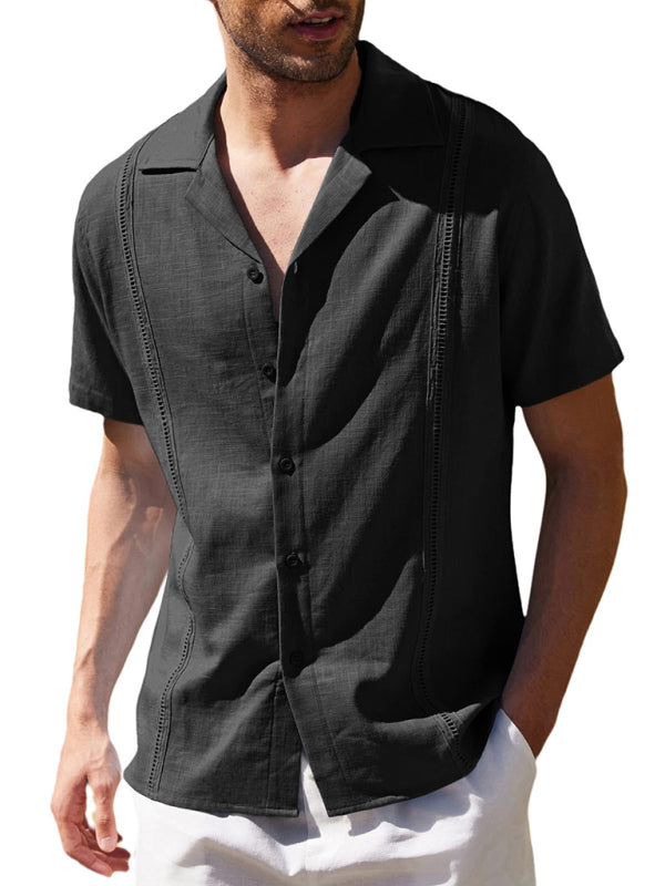 Men's Loose Casual Linen Shirt Cuban Guayabera Short Sleeve Beach Shirt - Vallara