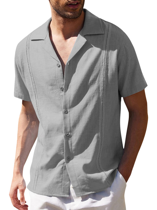 Men's Loose Casual Linen Shirt Cuban Guayabera Short Sleeve Beach Shirt - Vallara