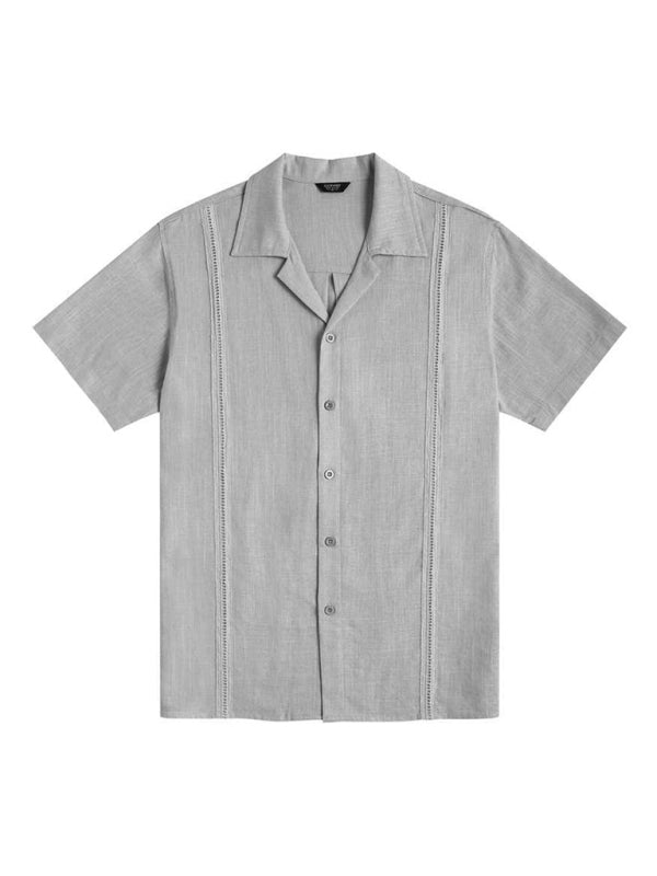 Men's Loose Casual Linen Shirt Cuban Guayabera Short Sleeve Beach Shirt - Vallara