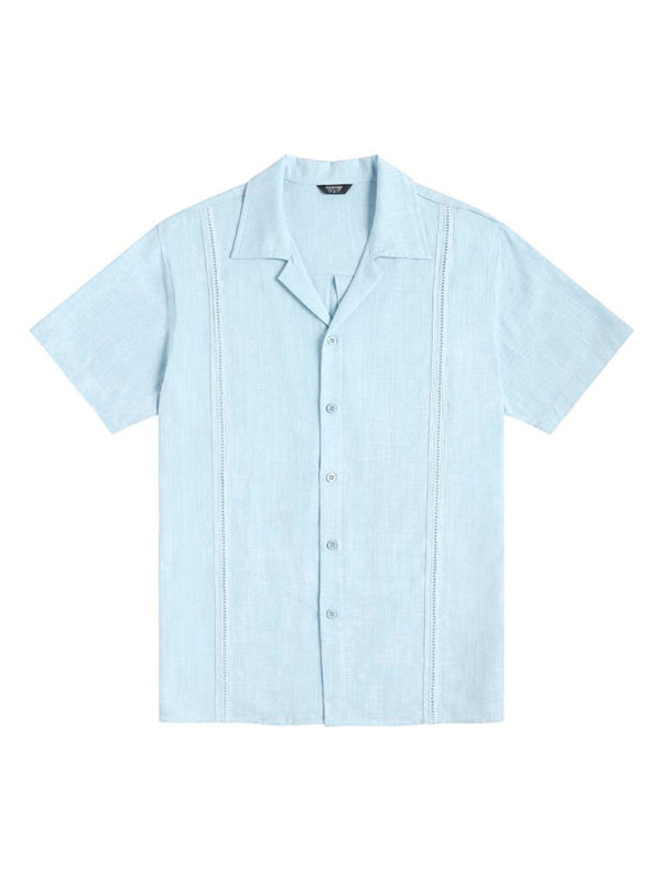 Men's Loose Casual Linen Shirt Cuban Guayabera Short Sleeve Beach Shirt - Vallara