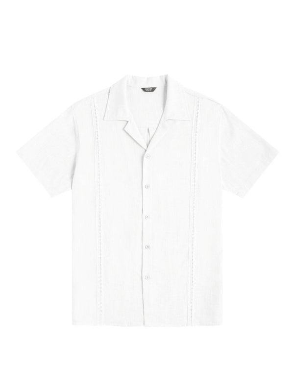 Men's Loose Casual Linen Shirt Cuban Guayabera Short Sleeve Beach Shirt - Vallara