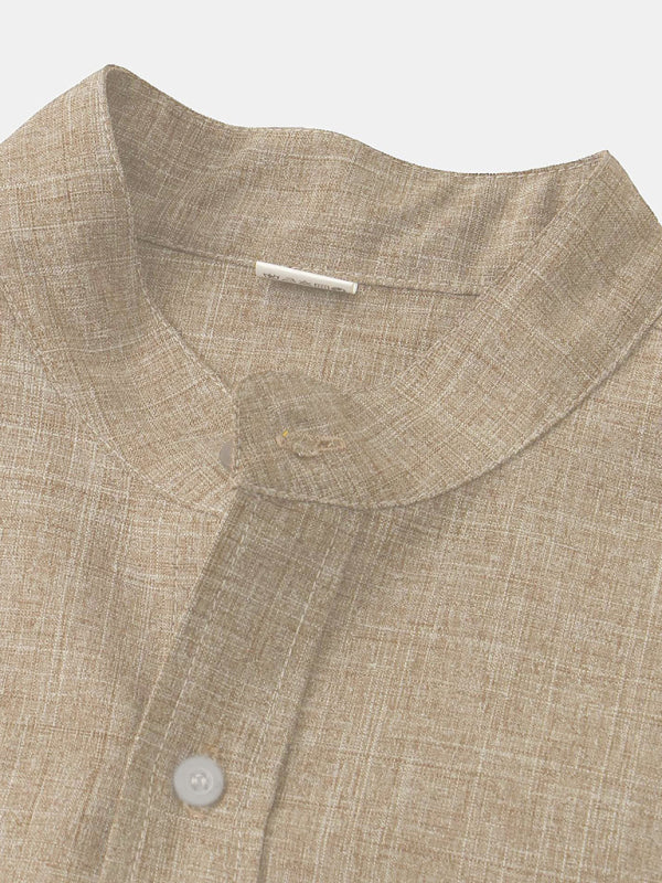 Spring and summer casual short-sleeved solid color cotton linen men's shirt - Vallara