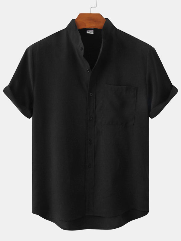 Spring and summer casual short-sleeved solid color cotton linen men's shirt - Vallara