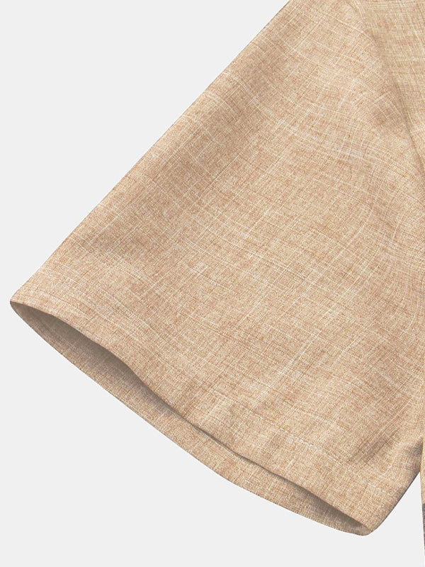 Spring and summer casual short-sleeved solid color cotton linen men's shirt - Vallara