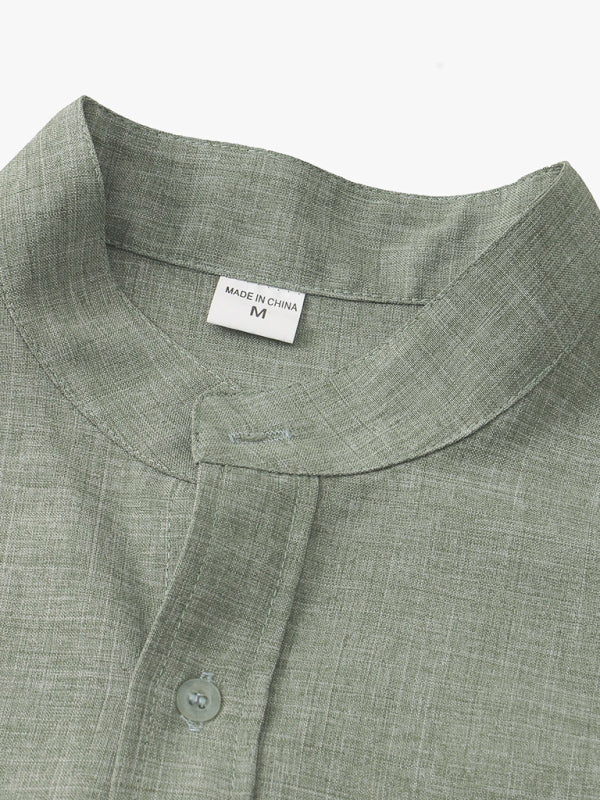 Spring and summer casual short-sleeved solid color cotton linen men's shirt - Vallara
