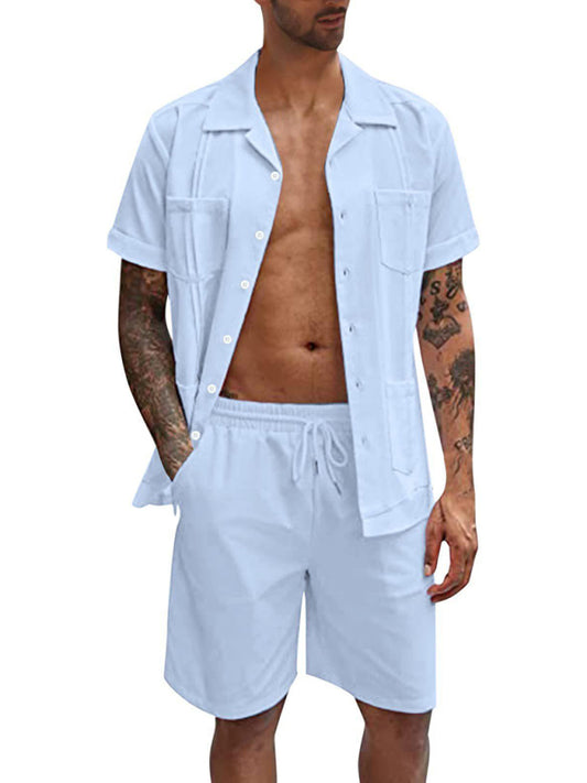 Simple Sports Short Sleeve Shorts Linen Loose Casual Men's Shirt Set - Vallara